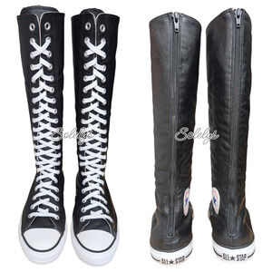 Converse 2010 XXHI Black White Tall Leather Knee High Lace Up Zip Sneaker Boot 8